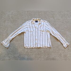 EUC Abercrombie & Fitch Linen Blend Blue White & Tan Striped Button-down Sz M